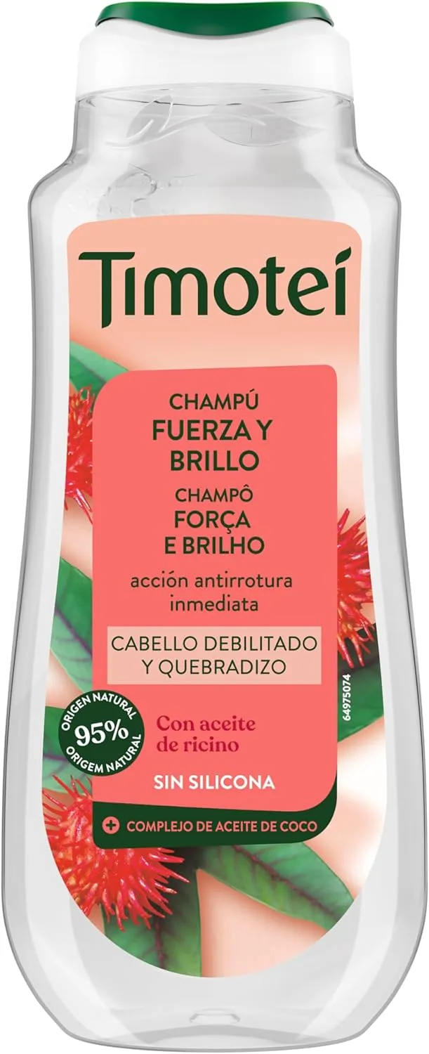 TIMOTEI ▫️ Strength & Shine Shampoo 300ml | Ação Anti-Quebra Imediata | Fortalece o Cabelo Fraco e Frágil | Com Óleo de Coco e Rícino | Mais Brilho e Resistência | Sem Silicone | Com Silicones