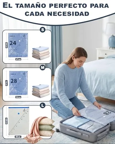 Raplink ▫️ Conjunto de 12 sacos de armazenamento a vácuo (4 de 100 x 80 cm, 4 de 74 x 54 cm e 4 de 64 x 47 cm) com bomba elétrica e fecho duplo, impermeáveis e herméticos. 2