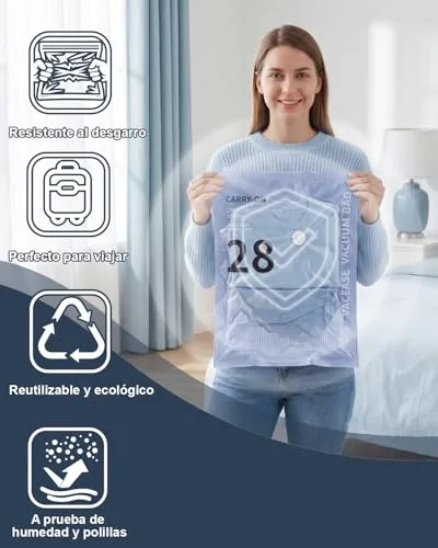 Raplink ▫️ Conjunto de 12 sacos de armazenamento a vácuo (4 de 100 x 80 cm, 4 de 74 x 54 cm e 4 de 64 x 47 cm) com bomba elétrica e fecho duplo, impermeáveis e herméticos. 6
