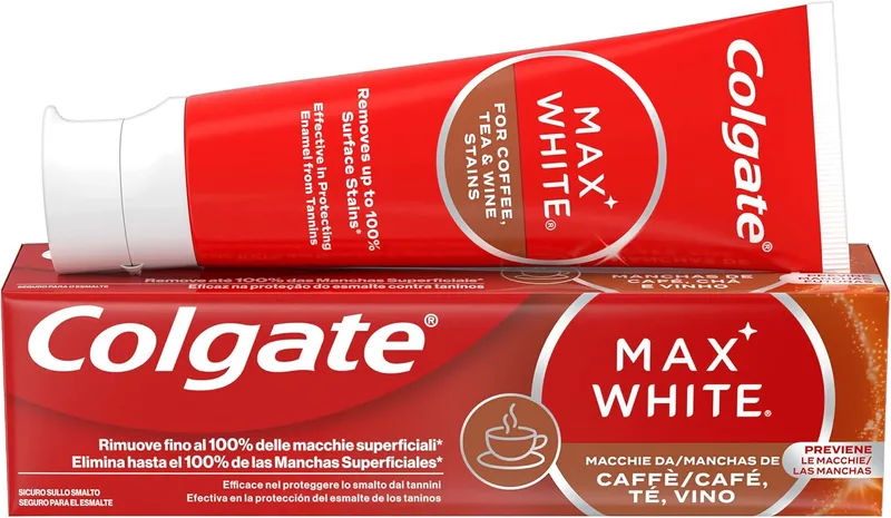 Colgate ▫️ Max White para café, chá e vinho, pasta de dentes branqueadora, 75 ml
