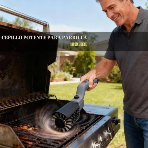 QBBQAAQTT ▫️ Escova elétrica a bateria para churrasco – Cabeça ajustável a 180°, motor com 3 velocidades, autonomia de 90 minutos, resistente à água, cabeças de escova em aço inoxidável e nylon para grelha 2