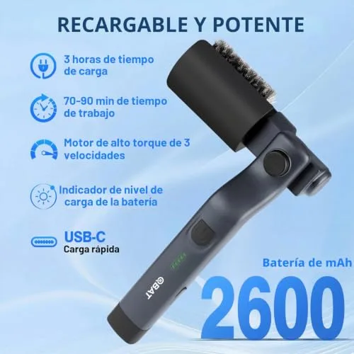 QBBQAAQTT ▫️ Escova elétrica a bateria para churrasco – Cabeça ajustável a 180°, motor com 3 velocidades, autonomia de 90 minutos, resistente à água, cabeças de escova em aço inoxidável e nylon para grelha 6