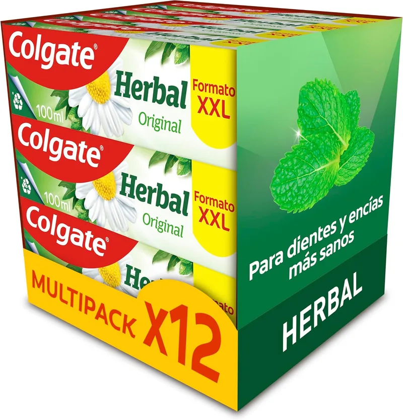 Colgate ▫️ Herbal Toothpaste 12x100ml | Sabor a eucalipto fresco | Ajuda a manter os dentes fortes e as gengivas saudáveis | Feito com ervas da natureza