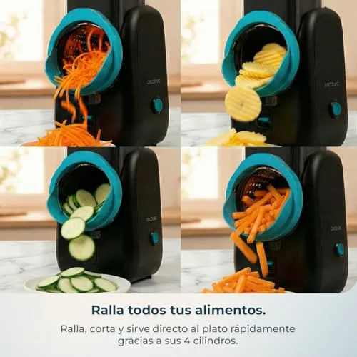 Cecotec ▫️ Cortador Elétrico de Legumes - Salad Maker - Total Blade Full Black. Processador de alimentos, 4 cilindros intercambiáveis, corta, rala e fatias, desmontável, compacto, saladas em segundos 3