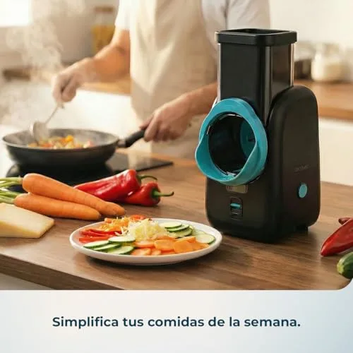 Cecotec ▫️ Cortador Elétrico de Legumes - Salad Maker - Total Blade Full Black. Processador de alimentos, 4 cilindros intercambiáveis, corta, rala e fatias, desmontável, compacto, saladas em segundos 6