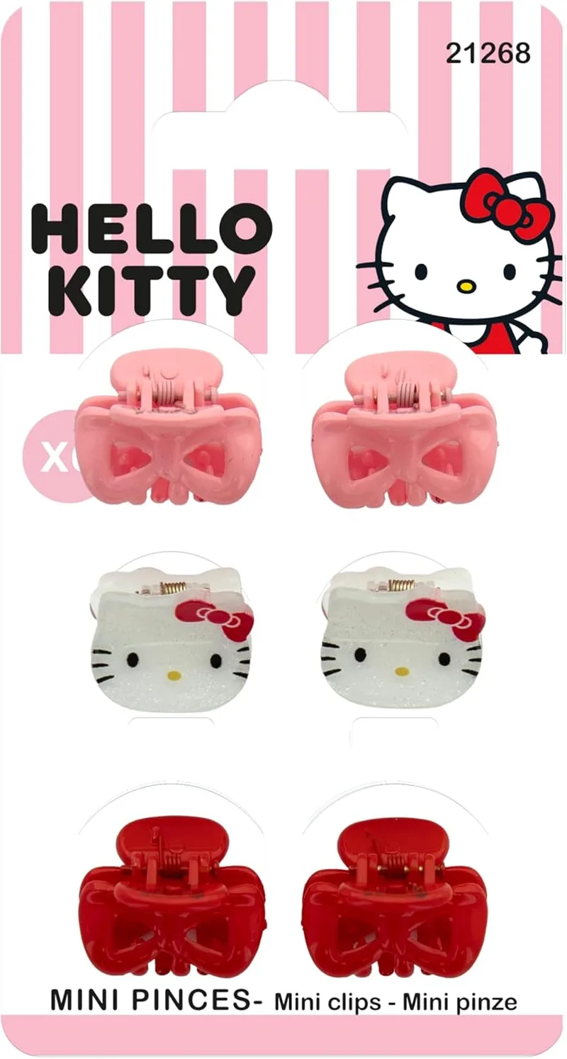 BEAUTY IN THE AIR ▫️ HELLO KITTY – Conjunto de 6 mini-ganchos para o cabelo – Penteados para meninas – Produto oficial Sanrio