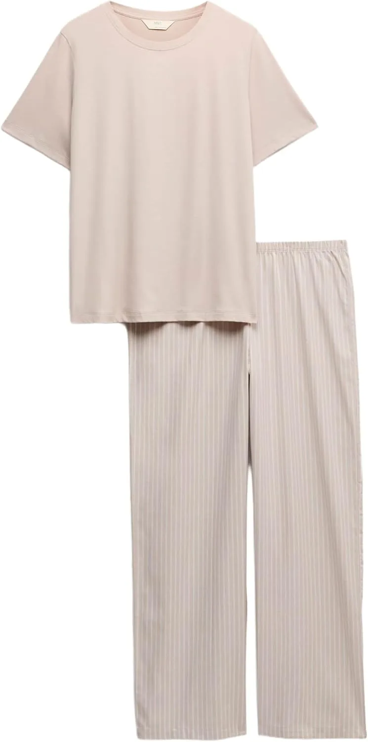 Marks & Spencer ▫️ Calças de pijama em puro algodão para mulher, cintura elástica, acabamento felpudo