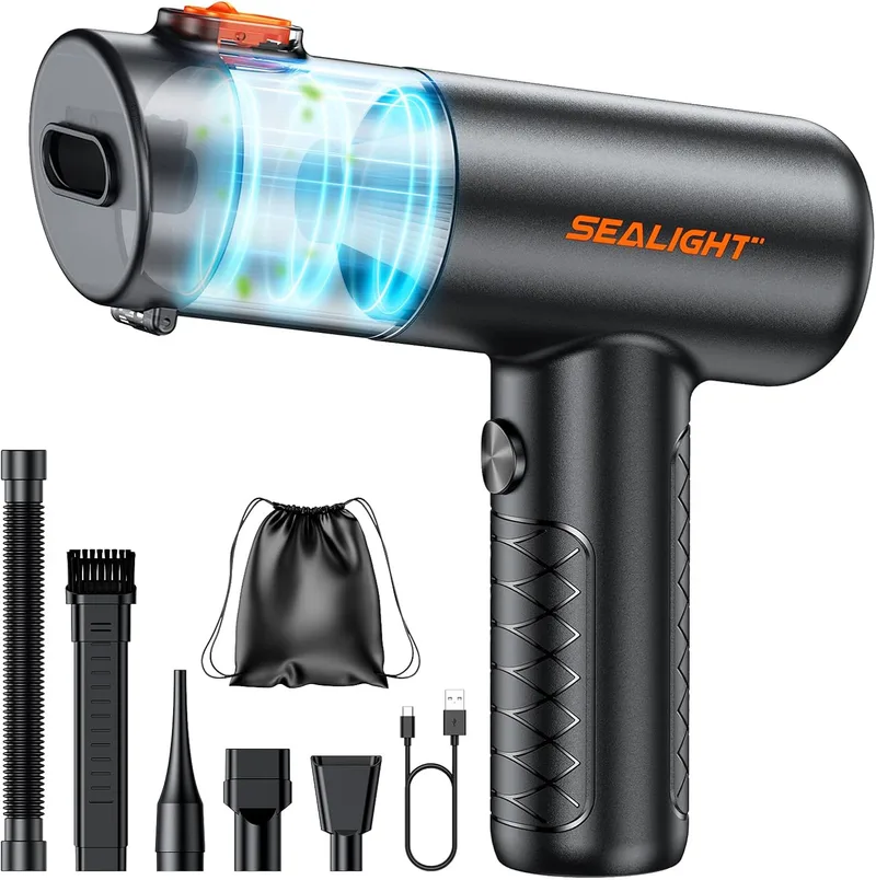 SEALIGHT ▫️ Aspirador de mão 32000Pa, aspirador de carro 4 em 1 com motor sem escova, aspirador automático de um toque, mini aspirador sem fio para pêlos de animais, carro, casa