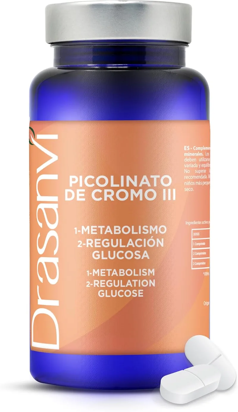 Drasanvi ▫️ Picolinato de Crómio 200 mcg | 90 Comprimidos Veganos Sem Glúten | Contribui para um Metabolismo Normal | Suporte Nutricional Diário | Controlo dos Níveis de Glicose |