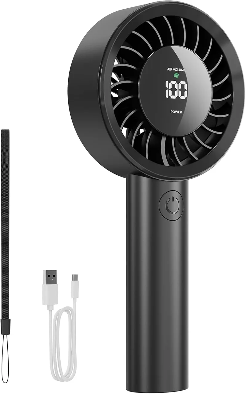 Fitabok ▫️ Mini Ventilador Portátil USB, 1-199 velocidades ajustáveis, ecrã LED, bateria recarregável de 4000 mAh, inclinação ajustável de 115°, ventilador de secretária para casa/escritório/viagens/exterior, Rega