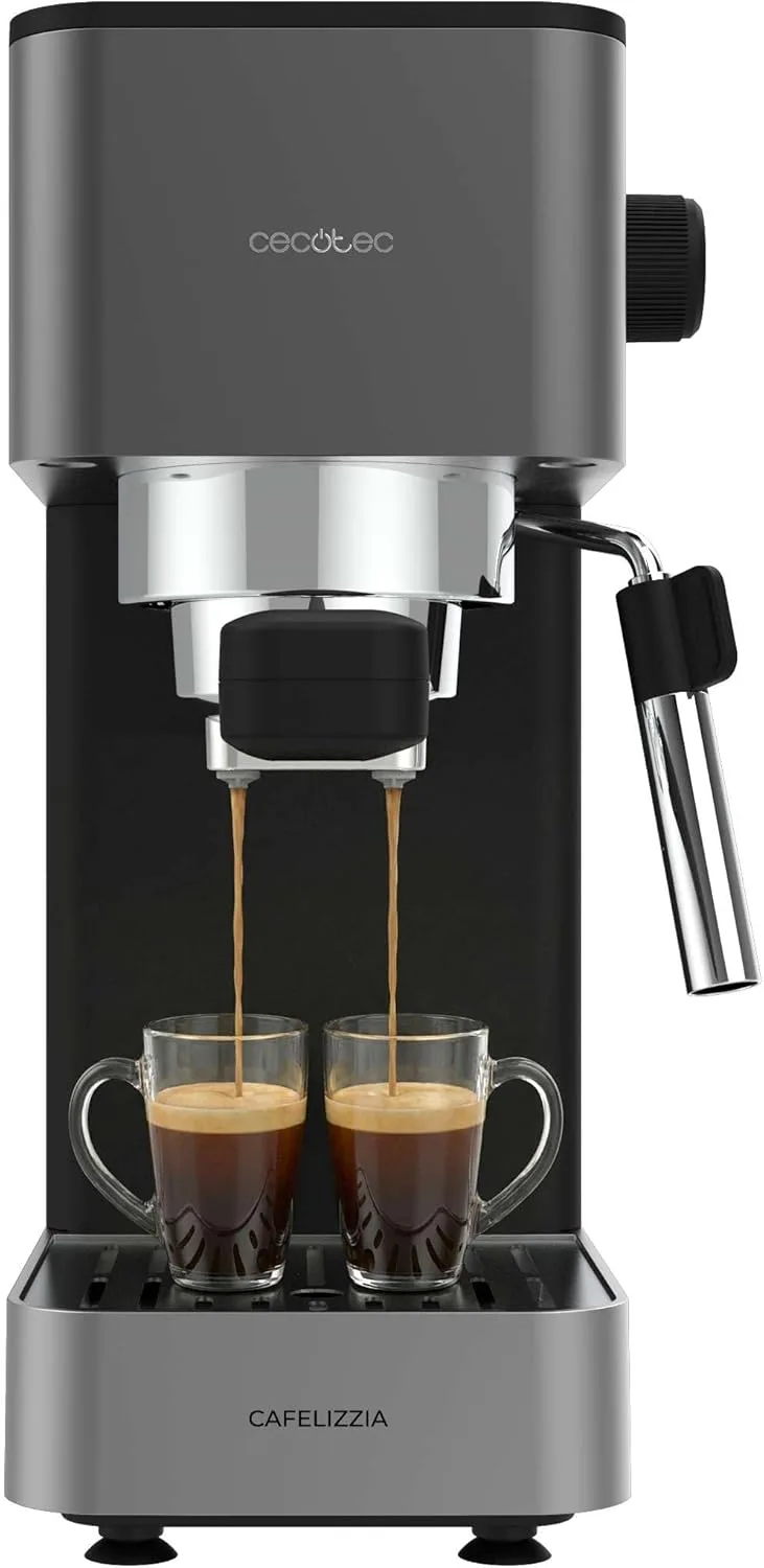 Cecotec ▫️ Máquina de Café Expresso Manual Cafelizzia 690 Cinza. 1230-1465 W, bomba de 20 bar, 1 ou 2 chávenas, vaporizador, depósito de 1,5 L, Thermoblock, painel tátil, café expresso de barista em casa