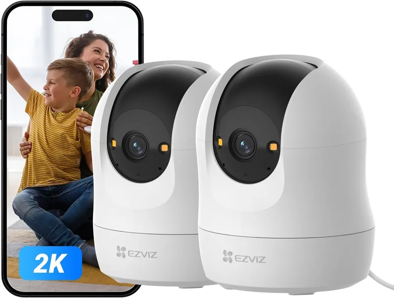 EZVIZ ▫️ C6N G1 2K (Conjunto de 2) Câmara de vigilância Wi-Fi para interiores com visão de 360° | Detecção de pessoas/ruído, visão noturna a cores, áudio bidirecional, acompanhamento automático, controlo remoto