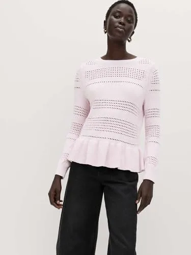 Marks & Spencer ▫️ Jersey Pointelle com folho em mistura de algodão, para mulher, corte justo 3