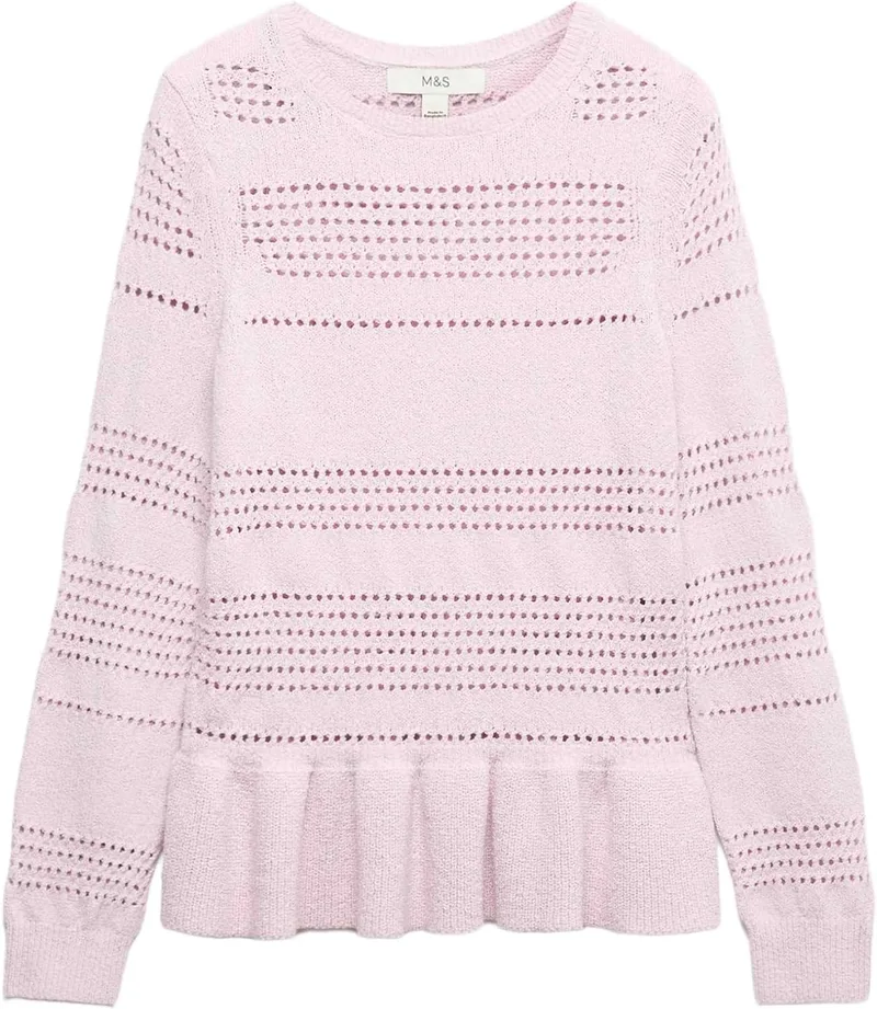 Marks & Spencer ▫️ Jersey Pointelle com folho em mistura de algodão, para mulher, corte justo