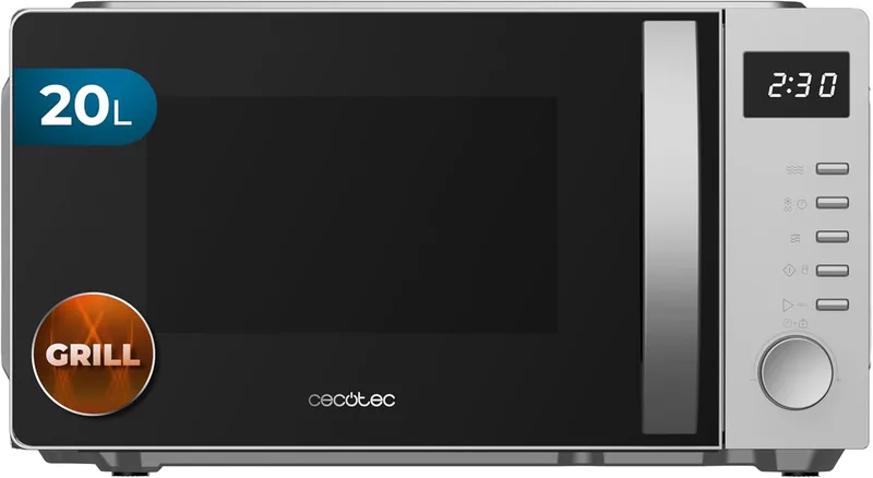 Cecotec ▫️ Micro-ondas com Grill Proclean 5105 Prata. 700 W, 20 L, tecnologia 3DWave, grelhador, 5 níveis de potência, temporizador 30 min, descongelação, mostrador do relógio, gratinado perfeito