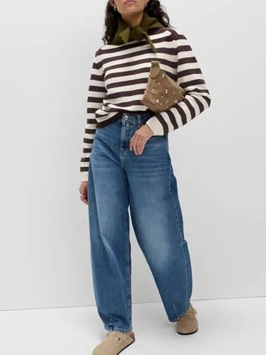 Marks & Spencer ▫️ Camisola curta às riscas com elevado teor de algodão, para mulher, corte normal 3