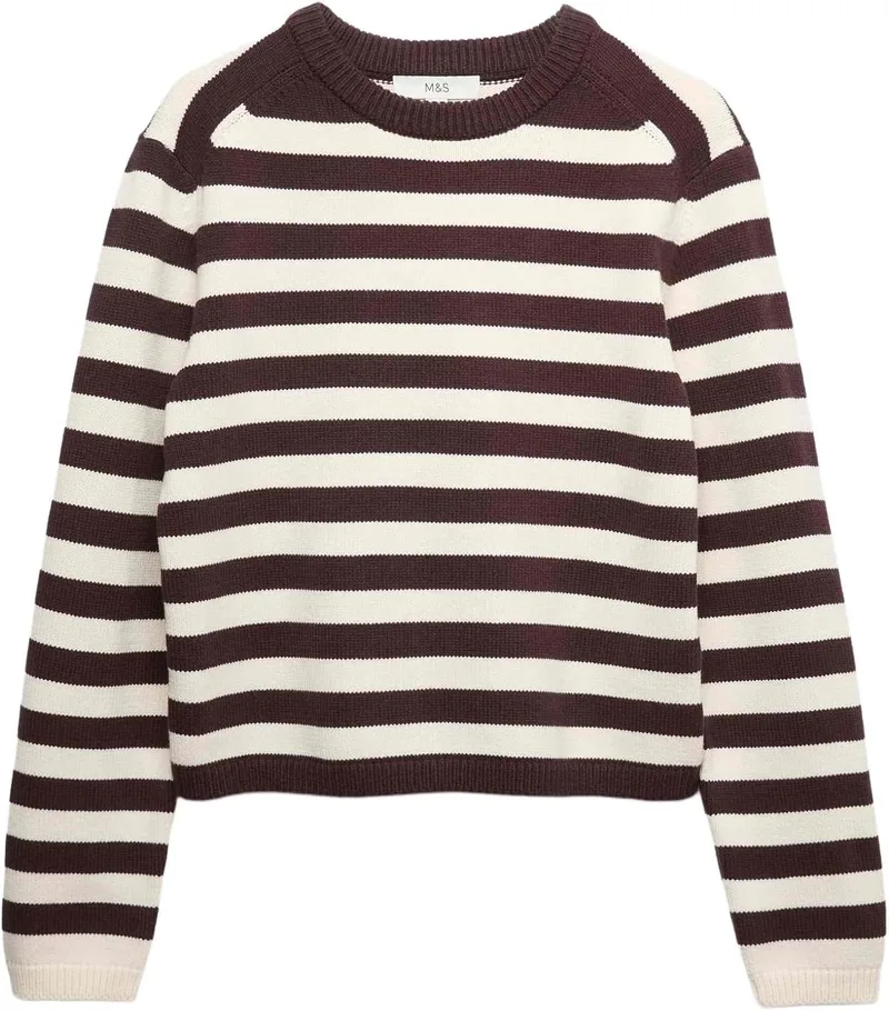 Marks & Spencer ▫️ Camisola curta às riscas com elevado teor de algodão, para mulher, corte normal