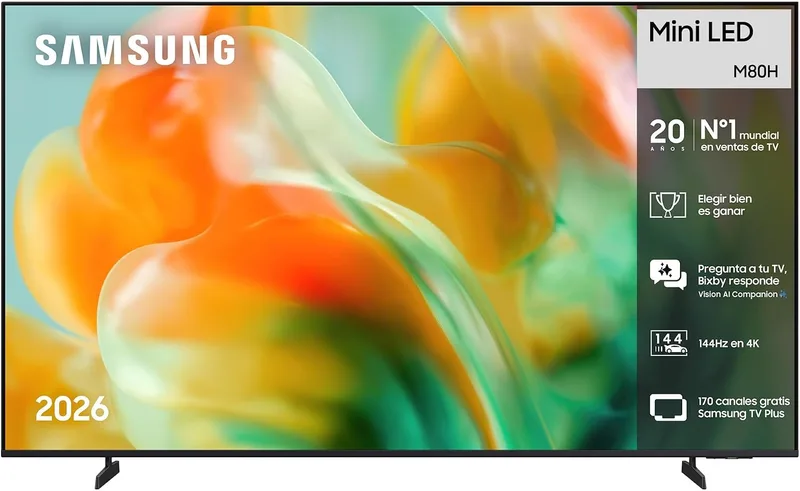 Samsung ▫️ Televisão de 75 polegadas Mini LED M80H 4K Smart TV com Vision AI Companion, Motion Xcelerator 144 Hz, Modo de Futebol com IA, Cinema, Jogos e Desporto