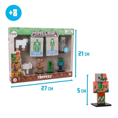 Bizak ▫️ Minecraft Toppez Edição Especial - Pack de 8 Figuras Stdo.2, bonecos de 5 cm com 2 figuras surpresa, produto oficial, 16 modelos para colecionar, para fãs e crianças a partir dos 8 anos (64110034-2) 2