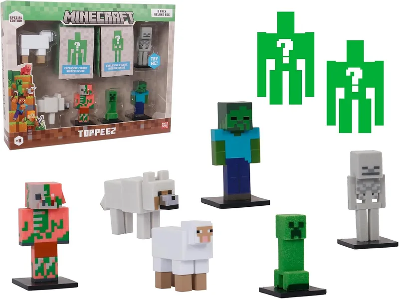 Bizak ▫️ Minecraft Toppez Edição Especial - Pack de 8 Figuras Stdo.2, bonecos de 5 cm com 2 figuras surpresa, produto oficial, 16 modelos para colecionar, para fãs e crianças a partir dos 8 anos (64110034-2)