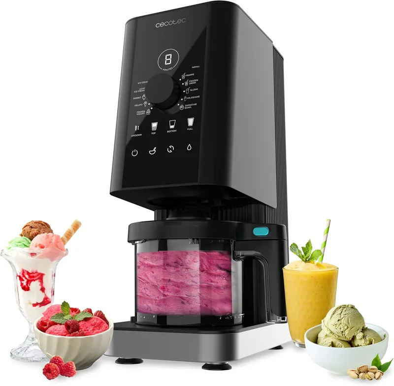 Cecotec ▫️ Ice Cream Maker - Máquina de Sorvetes - 1,35L - Gelatec 1800. 700W, 10 programas, botões tácteis e botão rotativo, gelados e bebidas em 3 passos, 3 recipientes sem BPA, cremosidade perfeita