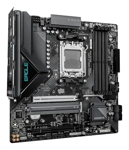 Gigabyte Technology ▫️ Placa-mãe GIGABYTE B850M Eagle WIFI7 – Processadores AMD Ryzen Série 9000, VRM digital de 8+2+2 fases, até 8200 MHz DDR5 (O.C.), 1× M.2 PCIe 5.0 + 1× M.2 PCIe 4.0, Wi-Fi 7, LAN 2,5 GbE, USB 3.2 Gen 2 3