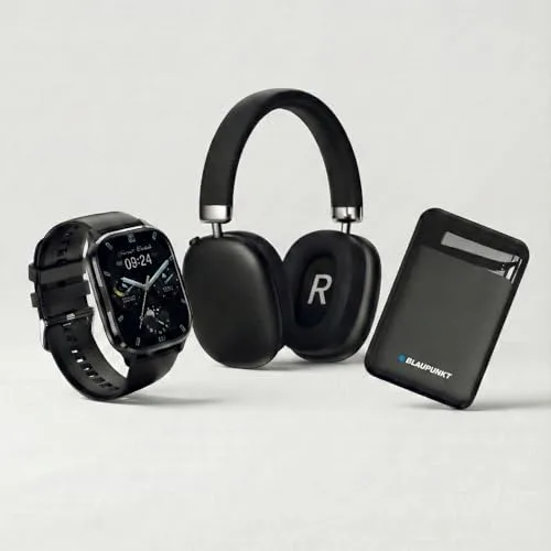BLAUPUNKT ▫️ Pack 3 em 1: Smartwatch com chamadas Bluetooth + Auscultadores sem fios Bluetooth com cancelamento de ruído + Bateria externa de 5000 mAh (Power Bank USB-C) 2
