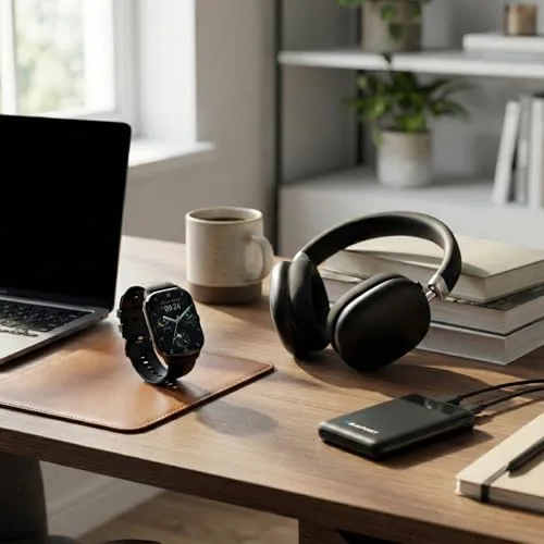 BLAUPUNKT ▫️ Pack 3 em 1: Smartwatch com chamadas Bluetooth + Auscultadores sem fios Bluetooth com cancelamento de ruído + Bateria externa de 5000 mAh (Power Bank USB-C) 6