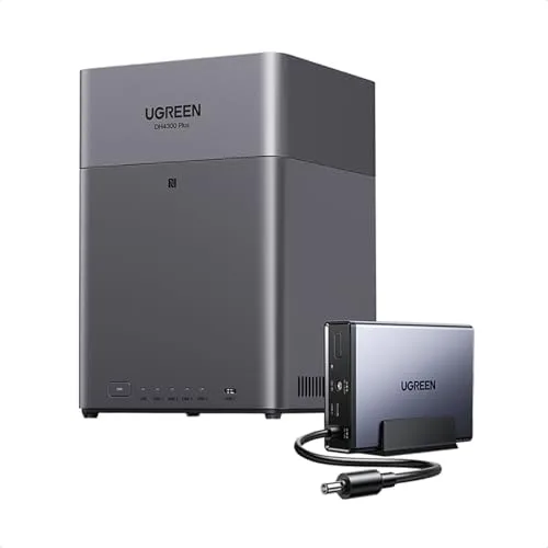 UGREEN ▫️ NASync DH4300 Plus NAS de 4 compartimentos + UPS de 120 W e 12 000 mAh, LAN 2,5 GB, 8 GB de RAM, ligação NFC One-Touch, Álbum Familiar/Bebé com IA, Nuvem Pessoal para Casa/Escritório (sem discos)