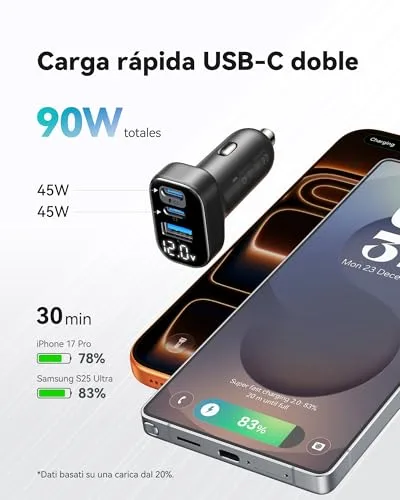 INIU ▫️ Carregador para carro com carregamento rápido de 90 W, [duplo de 45 W] Carregador para isqueiro com 3 portas 2