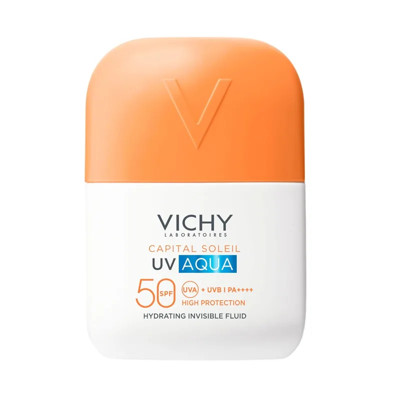 Vichy UV Aqua Fluido Hidratante Invisível SPF50, para todos os tipos de pele, com complexo anti-perda de água, vitamina CG, vitamina E e glicerina, 50 ml