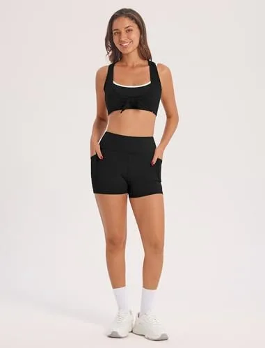 IDOPIP ▫️ Conjunto desportivo de 3 peças para mulher, com sutiã desportivo, calções com bolsos e fato de treino, ideal para fitness, ioga, pilates e treino 2