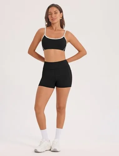 IDOPIP ▫️ Conjunto desportivo de 3 peças para mulher, com sutiã desportivo, calções com bolsos e fato de treino, ideal para fitness, ioga, pilates e treino 3