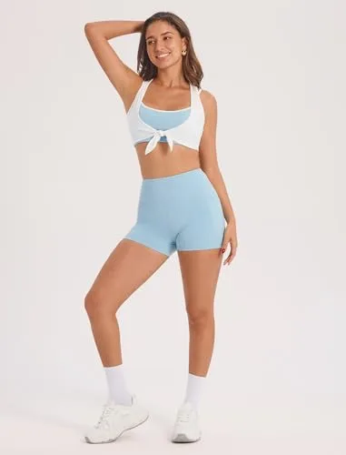 IDOPIP ▫️ Conjunto desportivo de 3 peças para mulher, com sutiã desportivo, calções com bolsos e fato de treino, ideal para fitness, ioga, pilates e treino 2