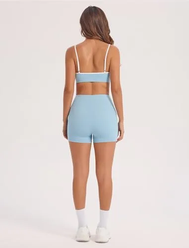 IDOPIP ▫️ Conjunto desportivo de 3 peças para mulher, com sutiã desportivo, calções com bolsos e fato de treino, ideal para fitness, ioga, pilates e treino 4