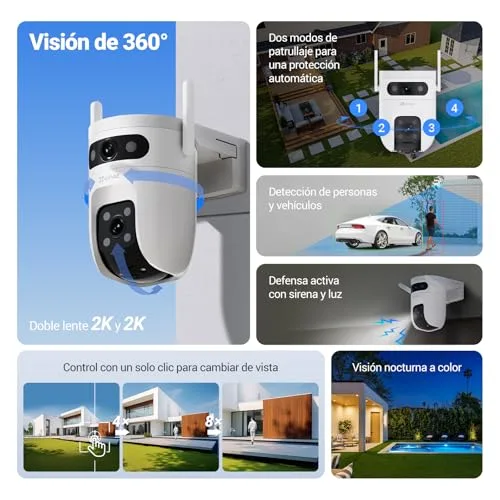 EZVIZ ▫️ Câmara de vigilância exterior C9C 2K com lente dupla (3 MP + 3 MP), cobertura de 360°, visão noturna a cores, deteção de pessoas e veículos por IA, áudio bidirecional, compatível com a Alexa 2