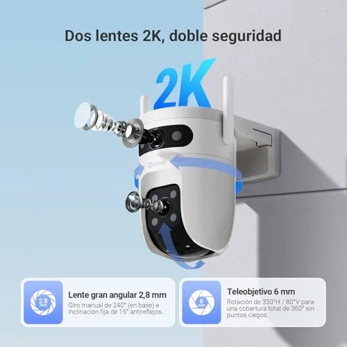 EZVIZ ▫️ Câmara de vigilância exterior C9C 2K com lente dupla (3 MP + 3 MP), cobertura de 360°, visão noturna a cores, deteção de pessoas e veículos por IA, áudio bidirecional, compatível com a Alexa 3