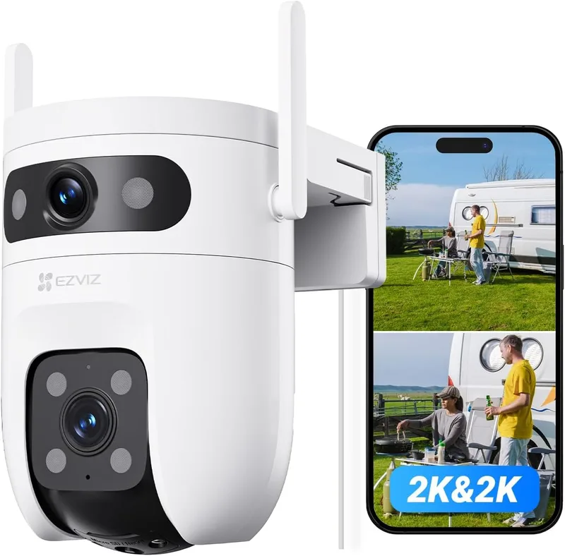 EZVIZ ▫️ Câmara de vigilância exterior C9C 2K com lente dupla (3 MP + 3 MP), cobertura de 360°, visão noturna a cores, deteção de pessoas e veículos por IA, áudio bidirecional, compatível com a Alexa