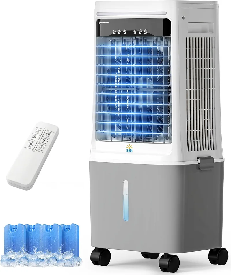 EXNOS ▫️ Arrefecedor de Ar Portátil 25L com Água - Alternativa ao Ar Condicionado Portátil, Arrefecedor Evaporativo Portátil 80° Oscilante, Controlo Remoto, Temporizador 12H, Branco