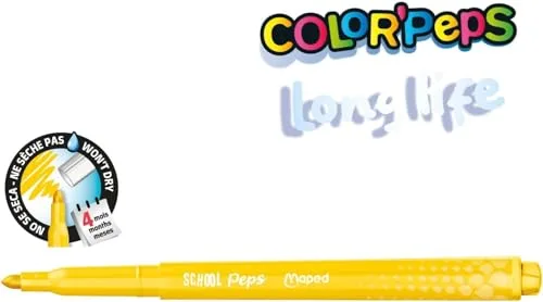 Maped ▫️ Color'Peps Long Life - Estuche com 12 marcadores laváveis, ponta bloqueada anti-afundamento super-resistente, não secam sem tampa (até 1 semana), cores brilhantes, material escolar 3