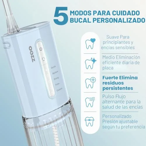 OOZZ ▫️ Irrigador oral de viagem, irrigador oral de bolso sem fios, 5 modos de pressão, 6 pontas de jato, design compacto recarregável por USB (Azul Degradê) 2