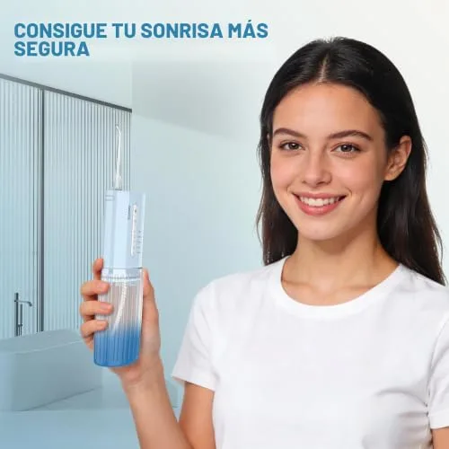 OOZZ ▫️ Irrigador oral de viagem, irrigador oral de bolso sem fios, 5 modos de pressão, 6 pontas de jato, design compacto recarregável por USB (Azul Degradê) 3