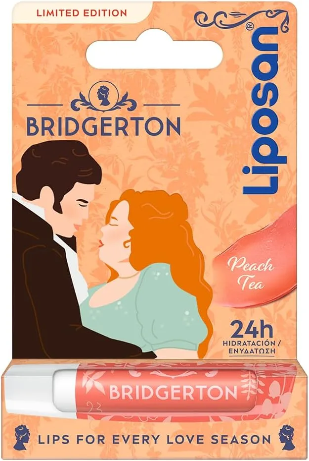 Liposan ▫️ Bridgerton Edição Limitada Peach Tea - Bálsamo Labial Hidratante - Bálsamo Labial com 24 horas de hidratação - Aroma a pêssego - Brilho labial coral subtil - Para todos os tipos de pele - 4,8 g