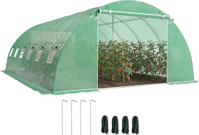 Outsunny ▫️ Estufa de exterior 6x4x2 m com 2 varas de suporte verdes | Estufa em túnel, portas enroláveis, janelas com rede, cobertura em PE, estrutura em aço galvanizado, proteção anti-UV, impermeável