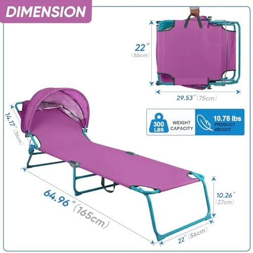 Northroad ▫️ Conjunto de 2 cadeiras de praia com toldo, cadeira de banhos de sol dobrável e ajustável em 4 posições, cadeira de banhos de sol resistente para exterior, para pátio, piscina, relvado, UPF 50+, roxo 2