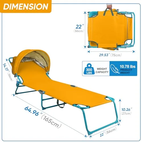 Northroad ▫️ Conjunto de 2 cadeiras de praia com toldo, cadeira de banhos de sol dobrável e ajustável em 4 posições, cadeira de banhos de sol resistente para exterior, para piscina, pátio, banhos de sol, relvado, UPF 3