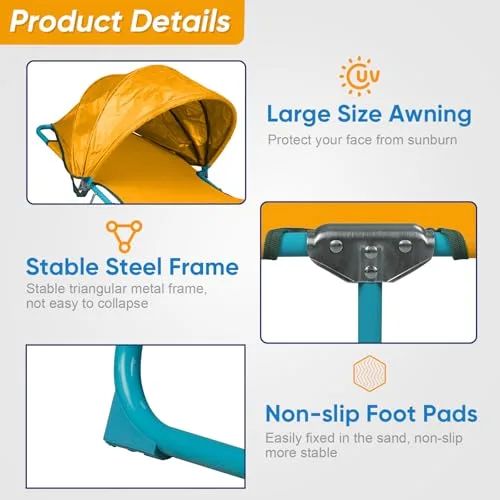 Northroad ▫️ Conjunto de 2 cadeiras de praia com toldo, cadeira de banhos de sol dobrável e ajustável em 4 posições, cadeira de banhos de sol resistente para exterior, para piscina, pátio, banhos de sol, relvado, UPF 4