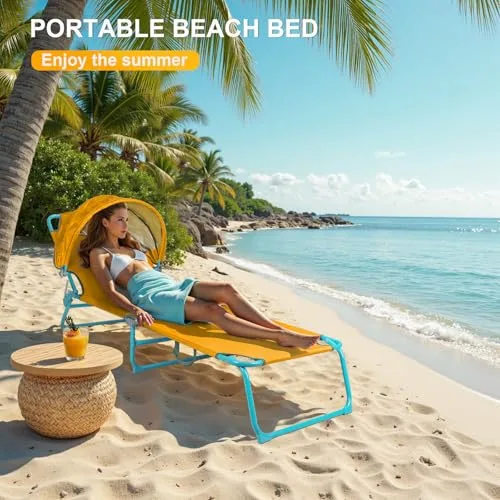 Northroad ▫️ Conjunto de 2 cadeiras de praia com toldo, cadeira de banhos de sol dobrável e ajustável em 4 posições, cadeira de banhos de sol resistente para exterior, para piscina, pátio, banhos de sol, relvado, UPF 6