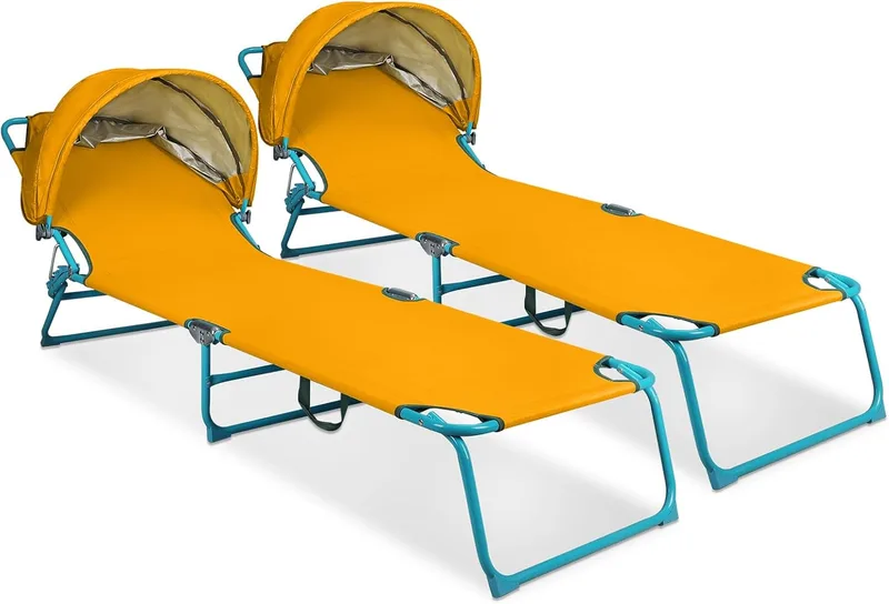 Northroad ▫️ Conjunto de 2 cadeiras de praia com toldo, cadeira de banhos de sol dobrável e ajustável em 4 posições, cadeira de banhos de sol resistente para exterior, para piscina, pátio, banhos de sol, relvado, UPF