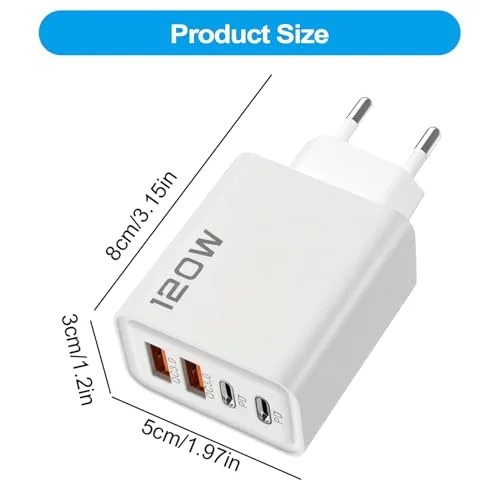 Genérico ▫️ Tomadas de parede, carregador rápido USB-C, adaptador de carregamento de 120 W, adaptador tecnológico para dispositivos móveis 5